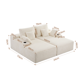 Artiss Double Chaise Lounge Sofa 2-Seater Modular Sofa Lounge Chair Couch Beige - 0