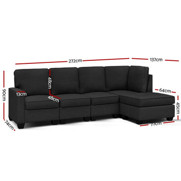 Artiss Modular Sofa Chaise Set 5-seater Dark Grey - 0