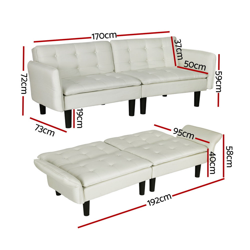 Artiss Sofa Bed 192CM Beige Faux Linen Fabric - 0
