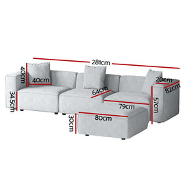Artiss Modular Sofa Chaise Set 4-Seater Grey - 0