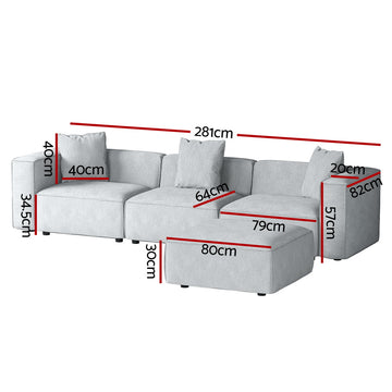 Artiss Modular Sofa Chaise Set 4-Seater Grey - 0