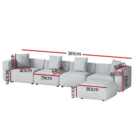 Artiss Modular Sofa Chaise Set 5-Seater Grey - 0