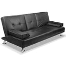 Artiss Sofa Bed Lounge Convertible Leather Couch Bed 3 Seater Cupholder Recliner-1
