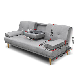 Artiss Sofa Bed 188CM Grey Faux Linen - 0