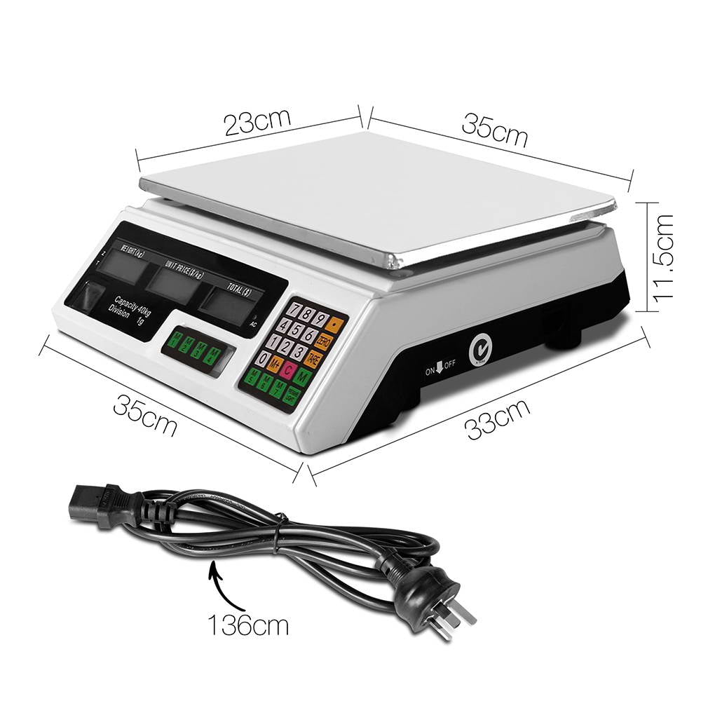 Emajin Scales Digital Kitchen 40KG Weighing Scales Platform Scales White LCD - 0