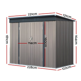 Giantz Garden Shed 2.31x1.31M Sheds Outdoor Storage Tool Metal Workshop Shelter Double Door - 0