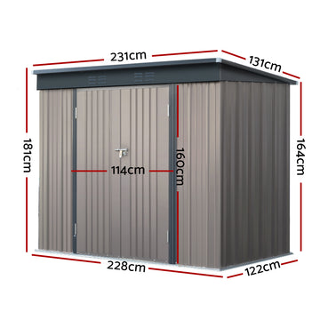 Giantz Garden Shed 2.31x1.31M Sheds Outdoor Storage Tool Metal Workshop Shelter Double Door - 0