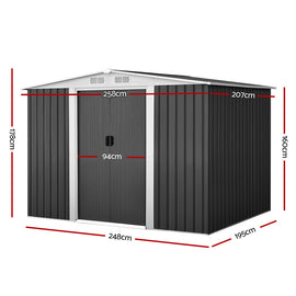 Giantz Garden Shed 2.58x2.07M Sheds Outdoor Storage Workshop Metal Shelter Sliding Door - 0