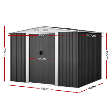 Giantz Garden Shed 2.58x2.07M Sheds Outdoor Storage Workshop Metal Shelter Sliding Door - 0