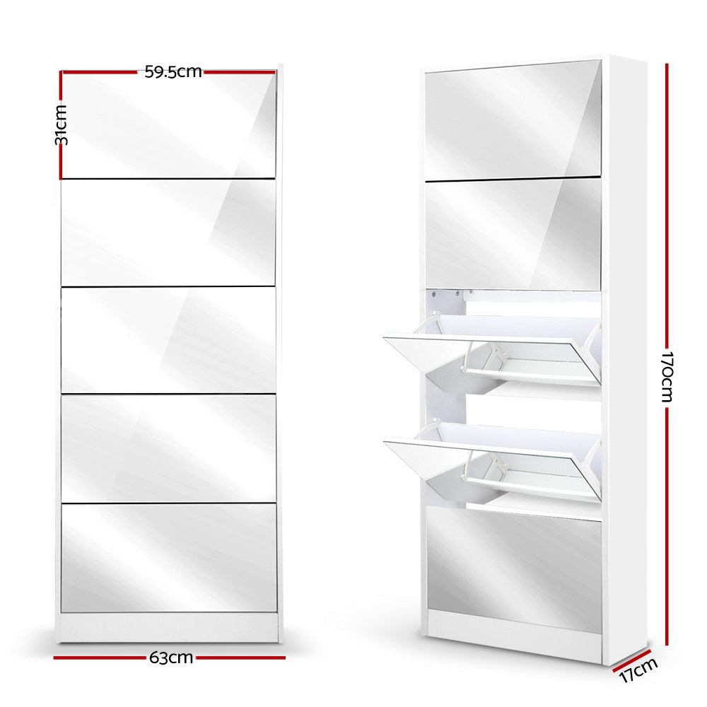 Artiss Shoe Rack Cabinet Mirror 25 Pairs White