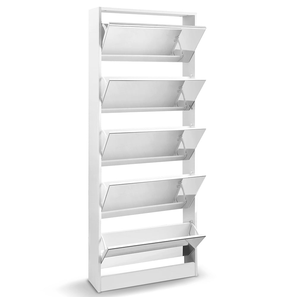 Artiss Shoe Rack Cabinet Mirror 25 Pairs White