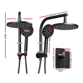 Cefito 9'' Rain Shower Head Set Handheld Round High Pressure Mixer Tap Black - 0
