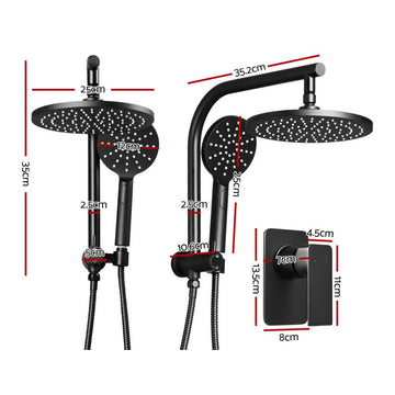 Cefito 9'' Rain Shower Head Set Handheld Round High Pressure Mixer Tap Black - 0