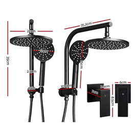 Cefito 9'' Rain Shower Head Set Handheld Round High Pressure Twins Tap Black - 0