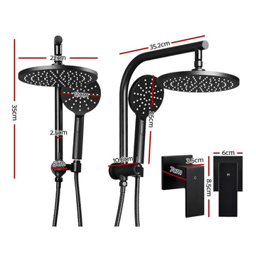 Cefito 9'' Rain Shower Head Set Handheld Round High Pressure Twins Tap Black - 0