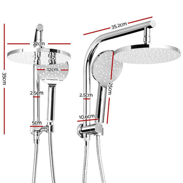 Cefito 9'' Rain Shower Head Set Handheld Round High Pressure Chrome - 0