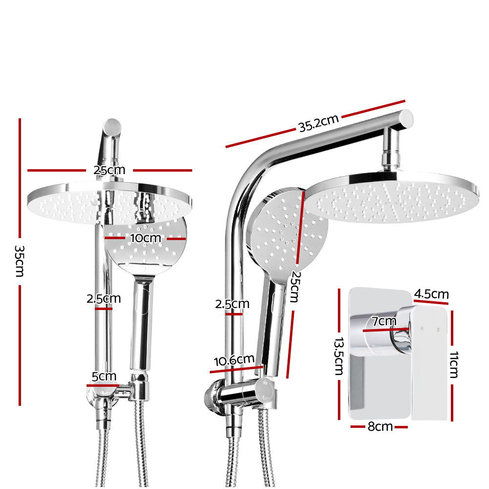 Cefito 9'' Rain Shower Head Set Handheld Round High Pressure Mixer Tap Chrome - 0