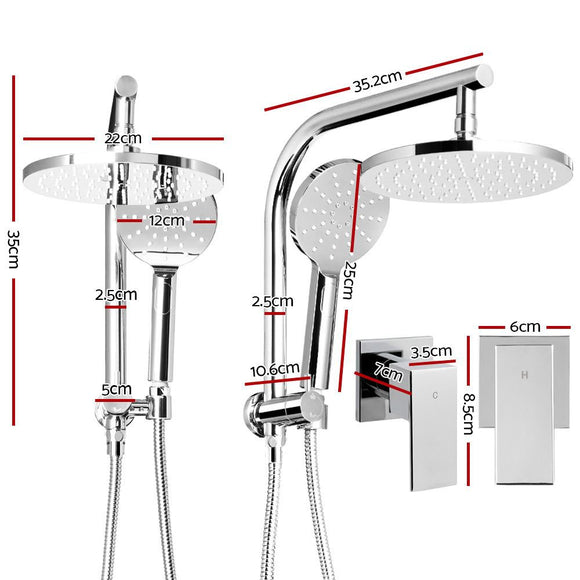 Cefito 9'' Rain Shower Head Set Handheld Round High Pressure Twins Tap�Chrome