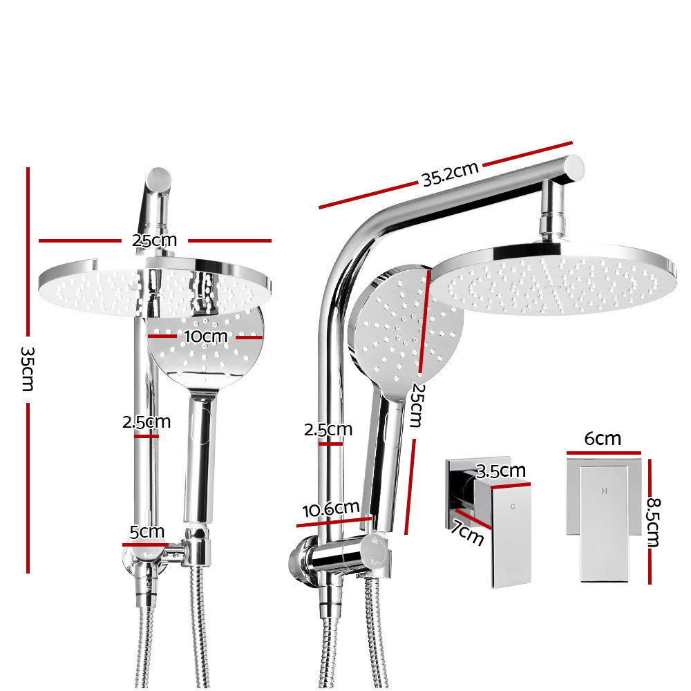 Cefito 9'' Rain Shower Head Set Handheld Round High Pressure Twins Tap�Chrome - 0