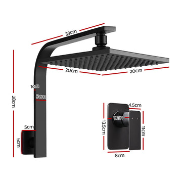 Cefito 8'' Rain Shower Head Wall Arm Square High Pressure Mixer Tap Black - 0