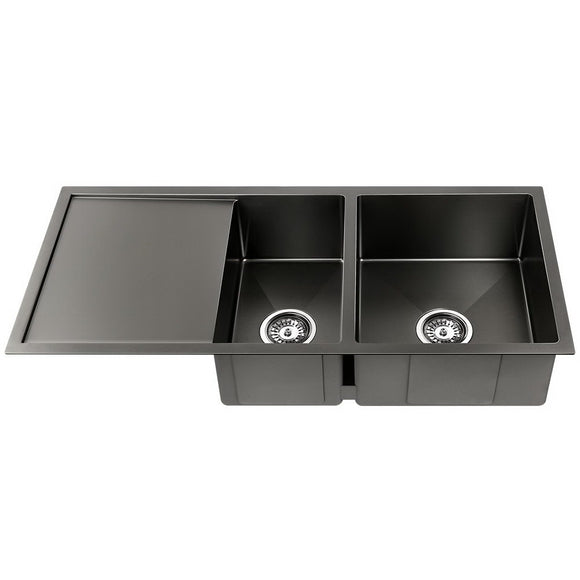 Cefito Kitchen Sink 100X45CM Stainless Steel Basin Double Bowl Nano Black