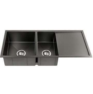 Cefito Kitchen Sink 100X45CM Stainless Steel Basin Double Bowl Nano Black