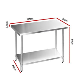 Cefito 1219 x 610mm Commercial Stainless Steel Kitchen Bench - 0