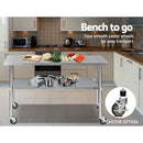 Cefito 304 Stainless Steel Kitchen Benches Work Bench Food Prep Table with Wheels 1524MM x 610MM-6