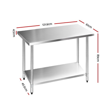 Cefito 610 x 1219mm Commercial Stainless Steel Kitchen Bench - 0
