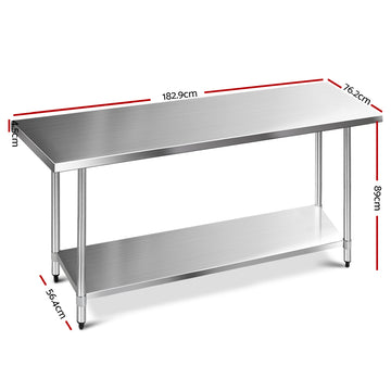 Cefito 1829 x 762mm Commercial Stainless Steel Kitchen Bench - 0