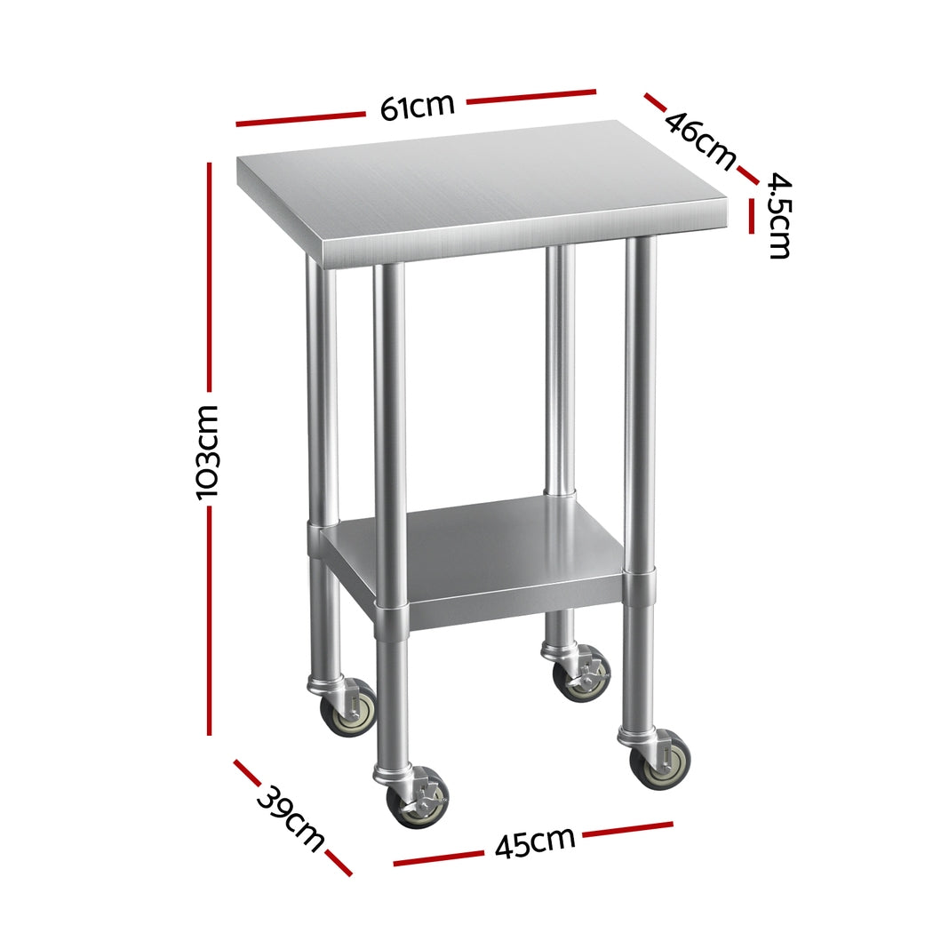 Cefito Stainless Steel Kitchen Benches Work Bench Wheels 61X46CM 430 - 0