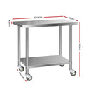 Cefito 430 Stainless Steel Kitchen Benches Work Bench Food Prep Table with Wheels 1219MM x 610MM-2