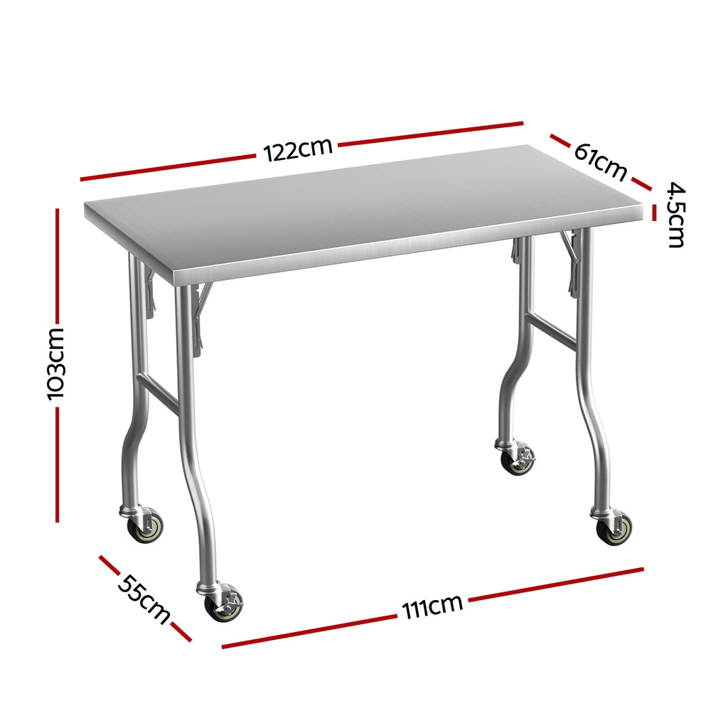 Cefito Stainless Steel Kitchen Benches Work Bench Wheels 122X61CM 430 - 0