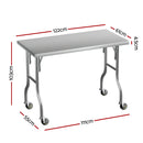 Cefito Stainless Steel Kitchen Benches Work Bench Wheels 122X61CM 430-2