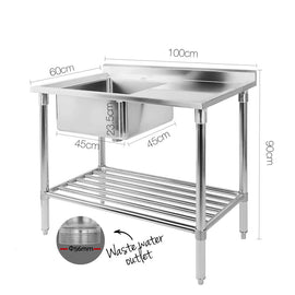 Cefito 100x60cm Commercial Stainless Steel Sink Kitchen Bench - 0