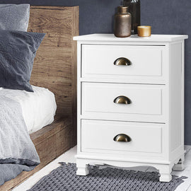 Artiss 2x Bedside Table 3 Drawers Vintage - THYME White - 0