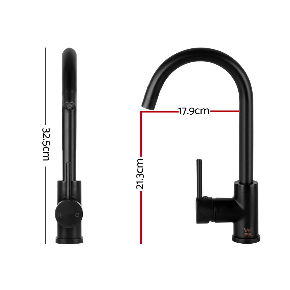 Cefito Kitchen Mixer Tap Mixer Round Sink Faucet Basin Laundry Black - 0