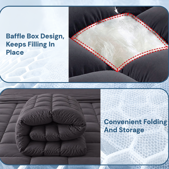 Giselle Bedding Bamboo Charcoal Filling Pillowtop Topper 1000GSM 5cm Thick Pillowtop Pad for Back Pain Relief Washable with 45cm Deep Pocket Double