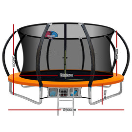Everfit 12FT Trampoline for Kids w/ Ladder Trampoline Enclosure Safety Net Rebounder Orange - 0