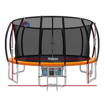 Everfit 16FT Trampoline for Kids w/ Ladder Enclosure Safety Net Rebounder Orange - 0