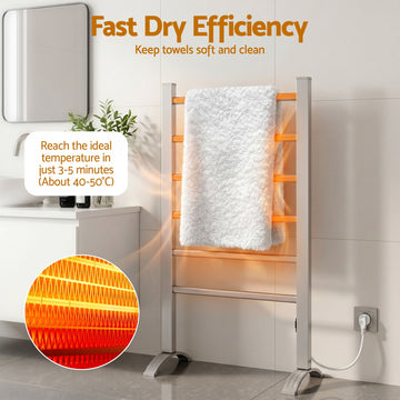 Devanti Electric Heated Towel Rail Rack 6 Bars Freestanding Clothes Dry Warmer - 0