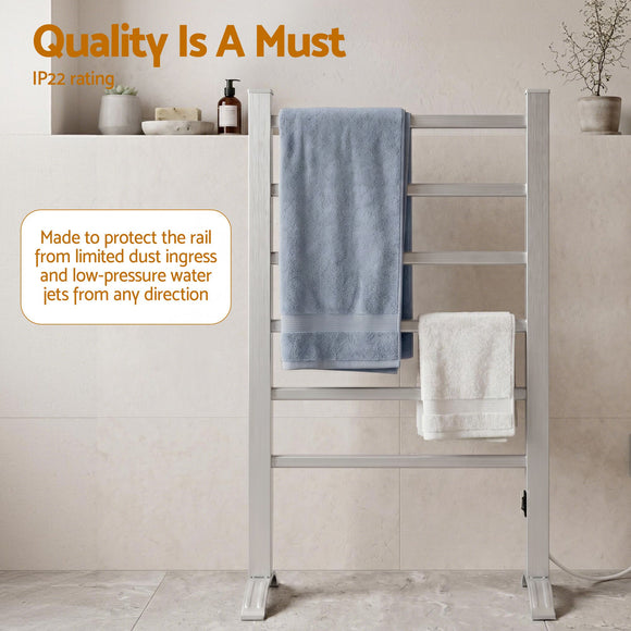 Devanti Electric Heated Towel Rail Rack 6 Bars with Timer Clothes Dry Warmer