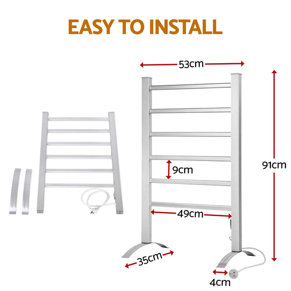 Devanti Electric Heated Towel Rail Rack 6 Bars with Timer Clothes Dry Warmer
