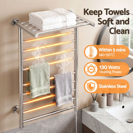 Devanti Electric Heated Towel Rail Rack 14 Bars Wall Mounted Clothes Dry Warmer - 0