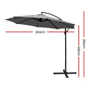 Instahut 3m Outdoor Umbrella Cantilever Beach Garden Patio Charcoal-2
