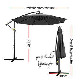 Instahut Outdoor Umbrella 3M Cantilever Beach LED Garden Shade Patio Charcoal - 0