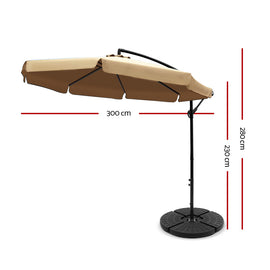 Instahut 3m Outdoor Umbrella w/Base Cantilever Garden Patio Beach Beige - 0