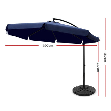 Instahut 3m Outdoor Umbrella w/Base Cantilever Garden Patio Beach Navy - 0