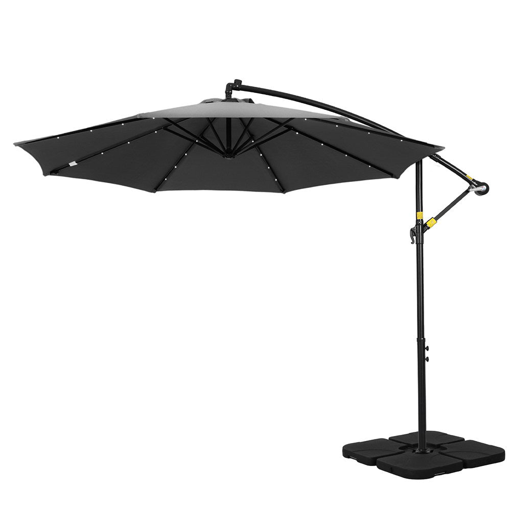 Instahut Outdoor Umbrella 3M Cantilever Beach LED Base Garden Sun Patio Charcoal