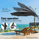 Instahut Outdoor Umbrella 3M Cantilever Beach LED Base Garden Sun Patio Charcoal-5